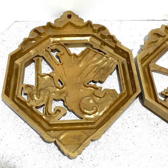 Homeco 1976 golden faux carved wood wall hangings set of 3 plaques music motif - Picture 9 of 12